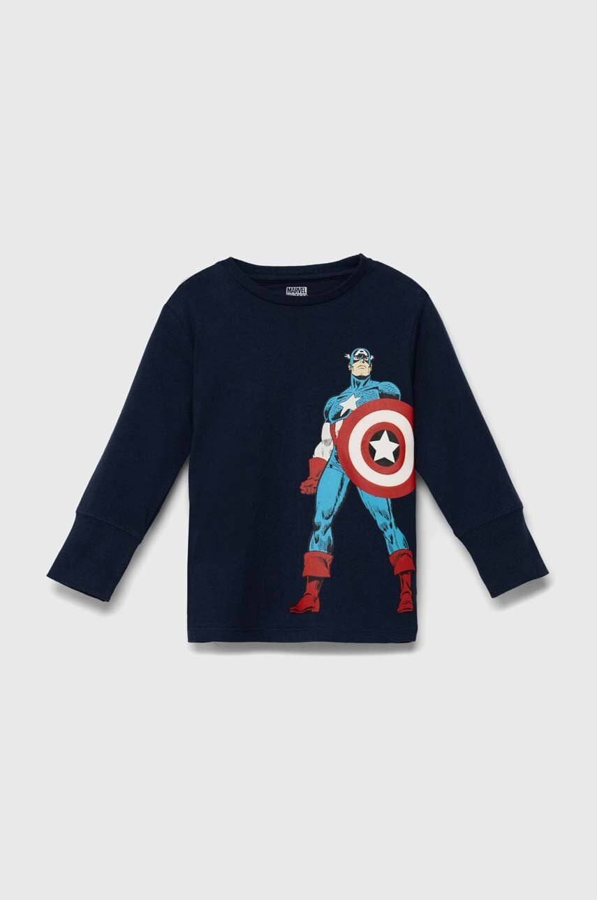 zippy longsleeve din bumbac pentru copii x Marvel culoarea albastru marin, cu imprimeu