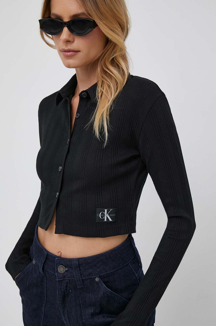 

Блуза с дълги ръкави Calvin Klein Jeans в черно, Черен