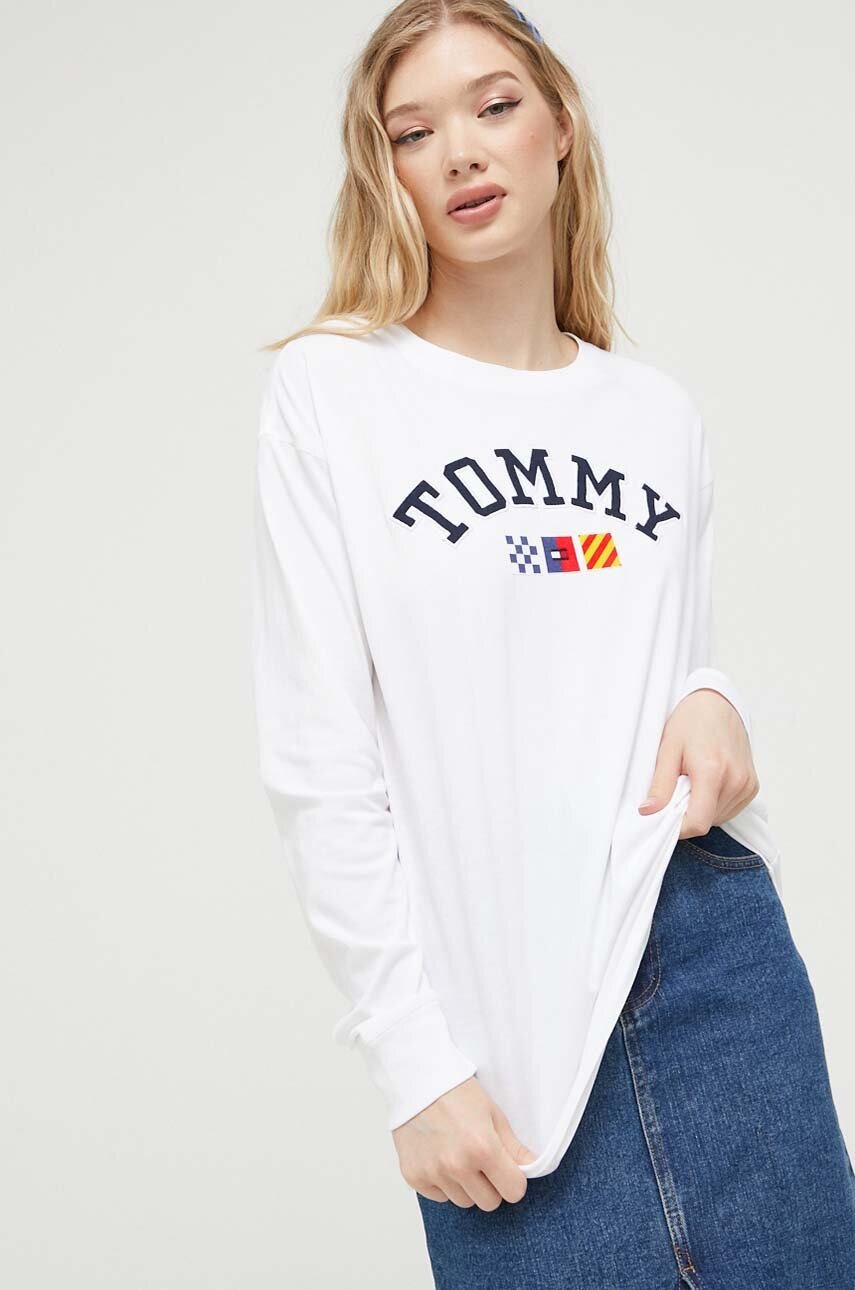 

Памучна блуза с дълги ръкави Tommy Jeans в бяло, Бял
