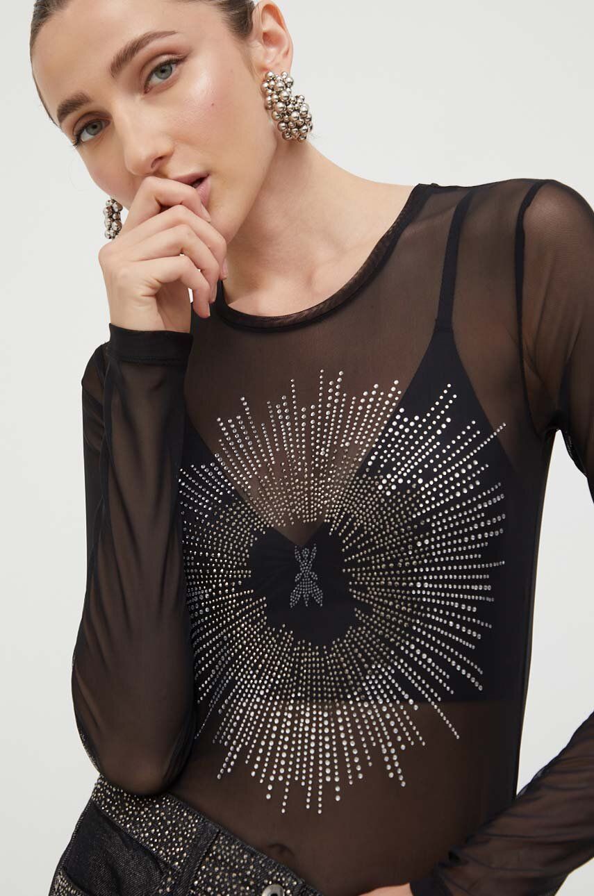 Tričko s dlouhým rukávem Patrizia Pepe černá barva - černá -  Hlavní materiál: 95 % Polyester