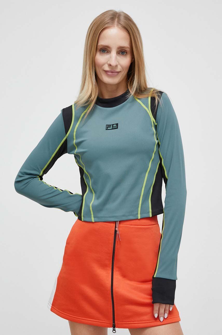 Tričko s dlouhým rukávem Fila VR46 zelená barva, s pologolfem