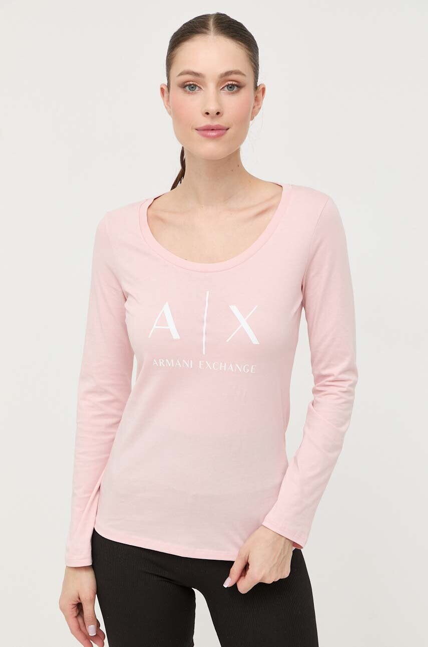 

Бавовняний лонгслів Armani Exchange колір рожевий