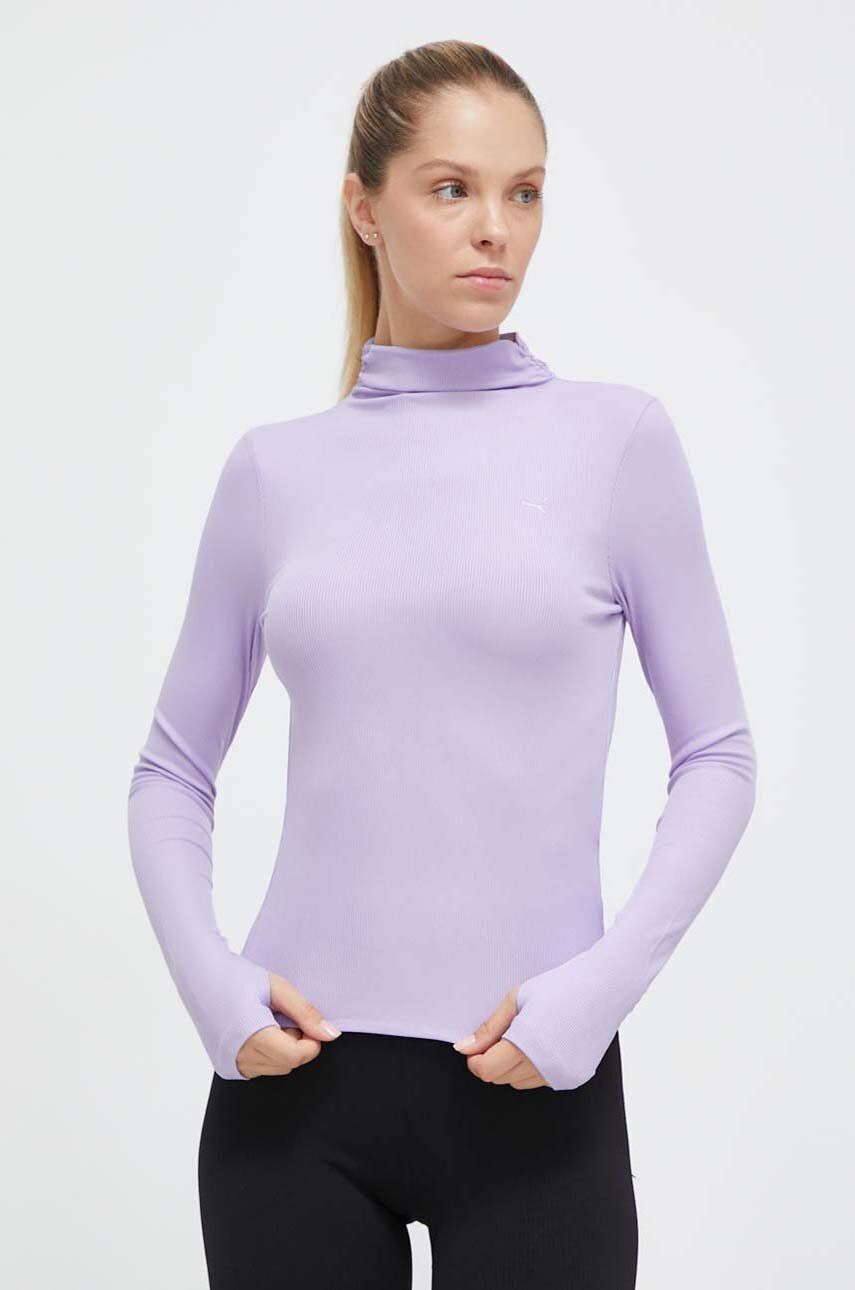 Tričko s dlouhým rukávem Puma fialová barva, s pologolfem - fialová - 94 % Polyester