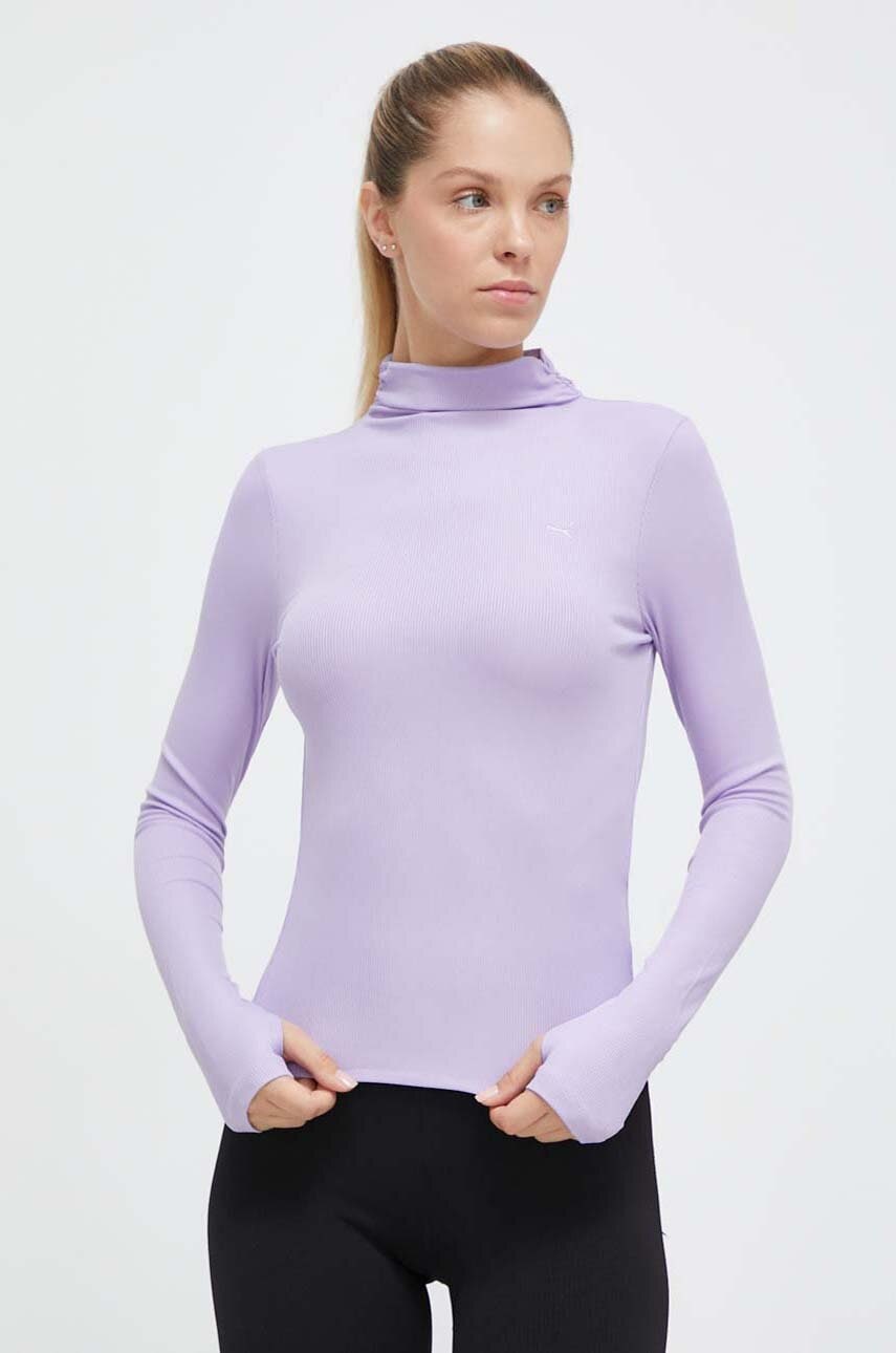 Puma longsleeve femei, culoarea violet, cu turtleneck