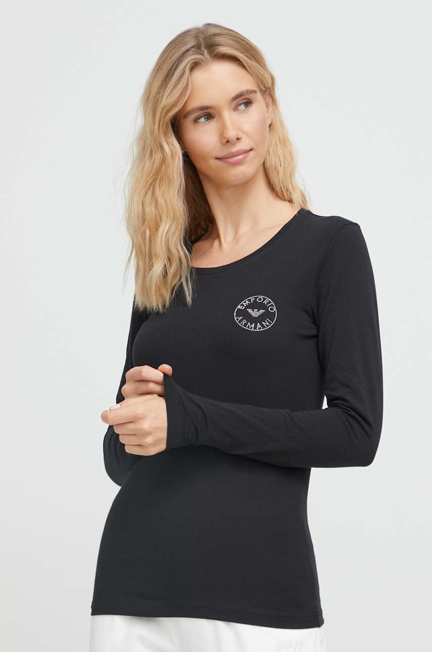 Tričko s dlouhým rukávem Emporio Armani Underwear černá barva - černá -  95 % Bavlna