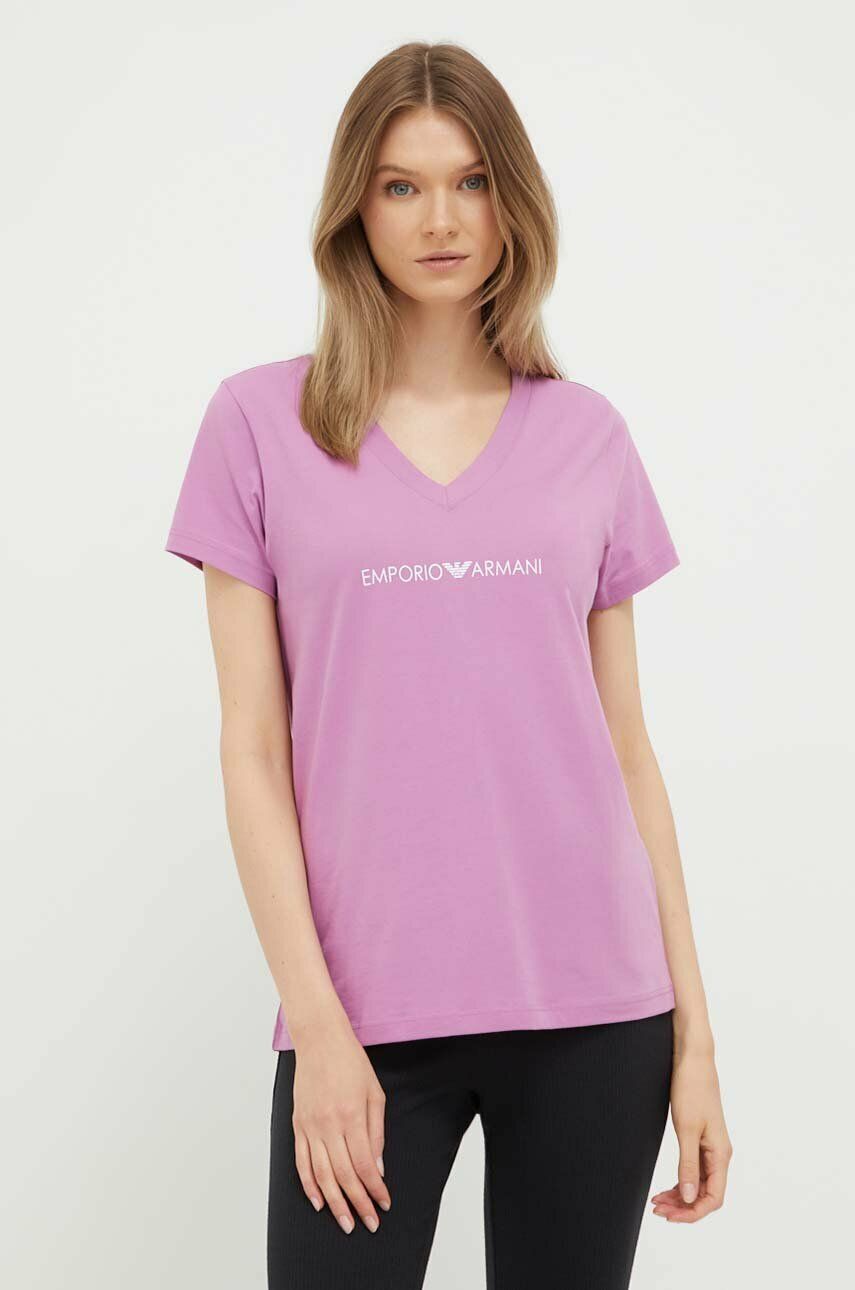 Bavlněné tričko Emporio Armani Underwear fialová barva - růžová -  100 % Bavlna