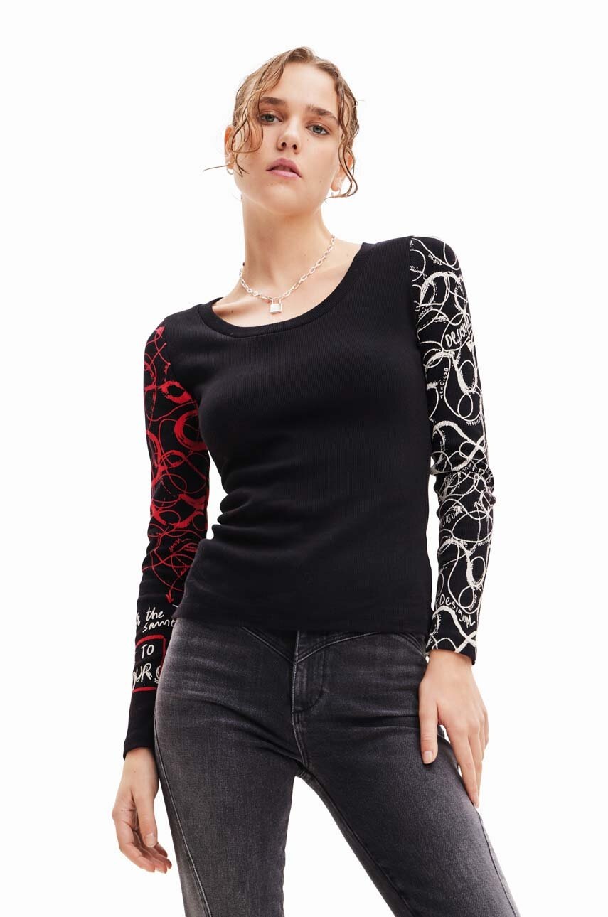 

Лонгслив Desigual женский цвет чёрный