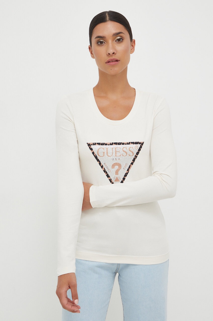 

Лонгслив Guess женский цвет бежевый