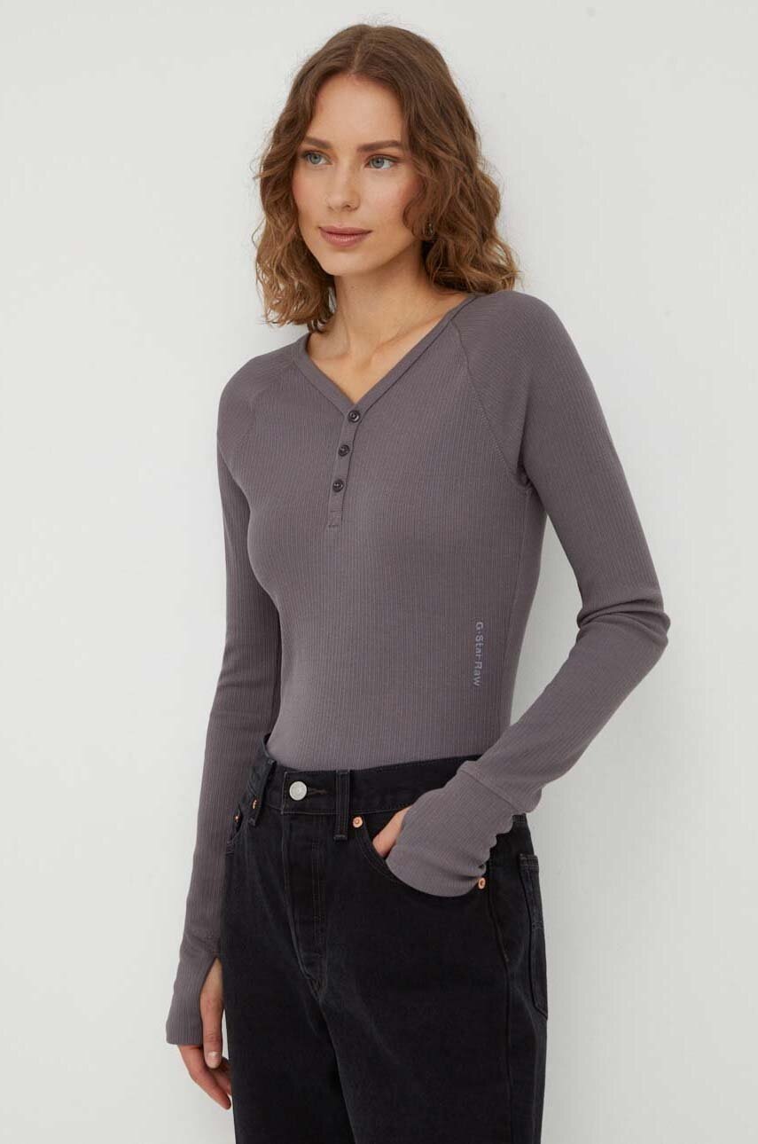 

Хлопковый лонгслив G-Star Raw цвет серый