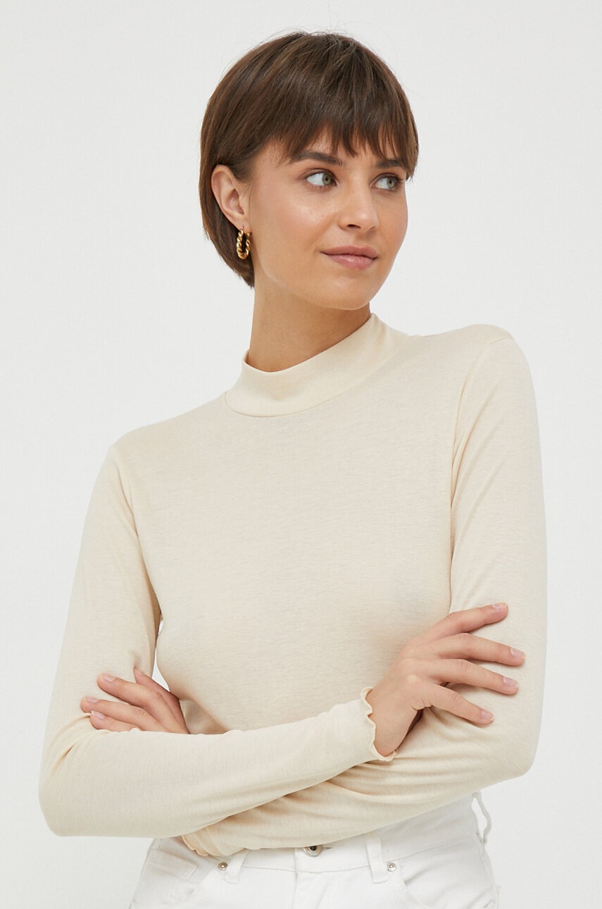 Pepe Jeans Longsleeve Femei, Culoarea Bej, Cu Turtleneck