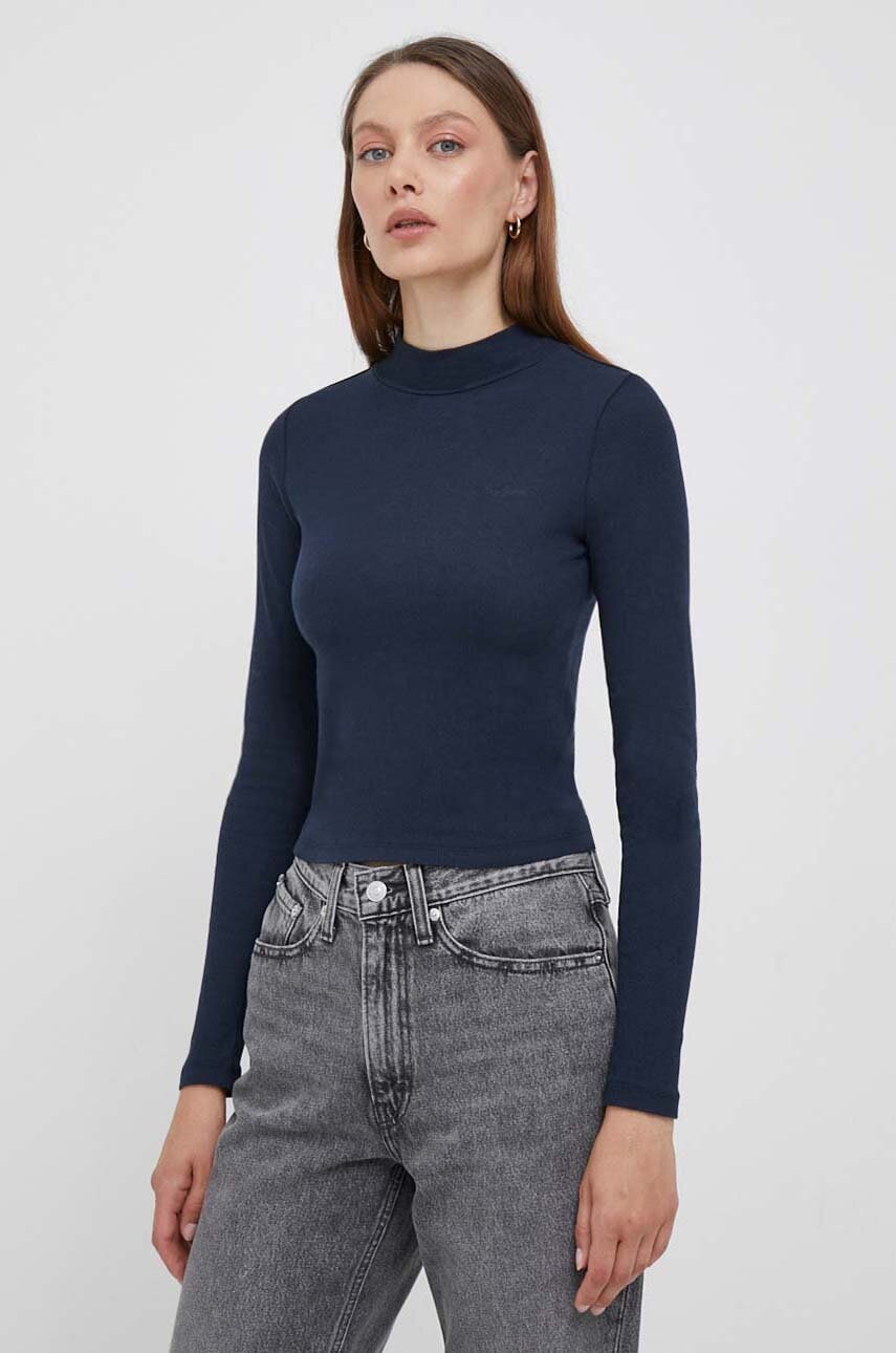 Pepe Jeans Longsleeve Femei, Culoarea Albastru Marin, Cu Turtleneck