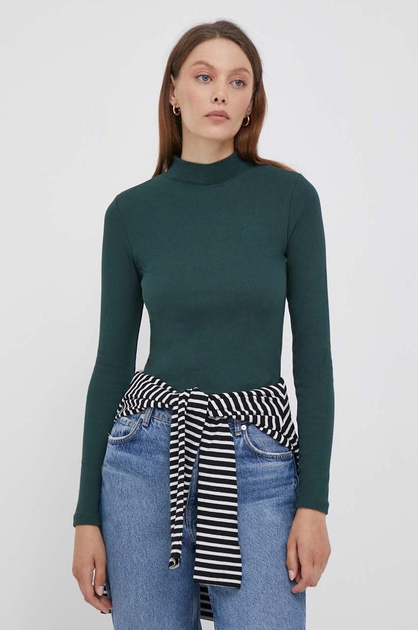 Pepe Jeans Longsleeve Femei, Culoarea Verde, Cu Turtleneck