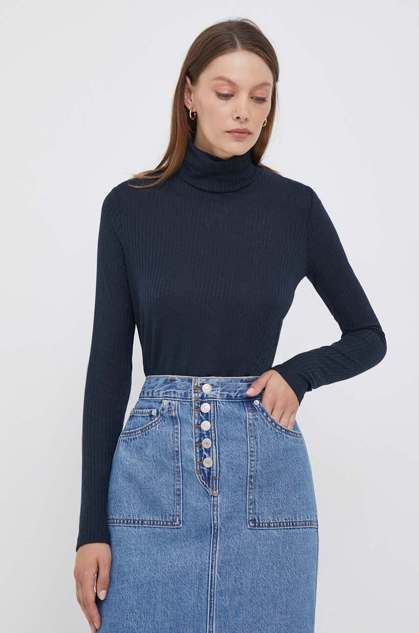 Pepe Jeans Longsleeve Femei, Culoarea Albastru Marin, Cu Guler