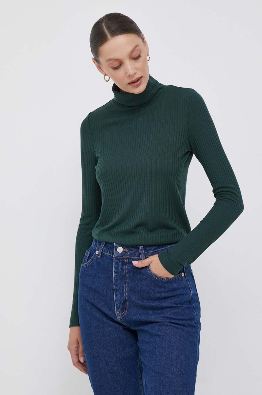 Pepe Jeans Longsleeve Deborah Femei, Culoarea Verde, Cu Guler