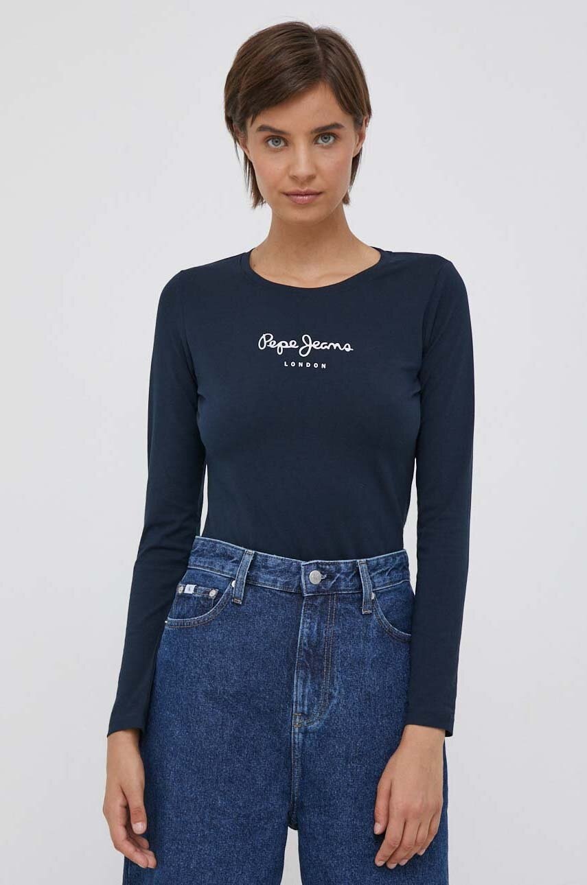 Pepe Jeans longsleeve New Virginia femei, culoarea albastru marin