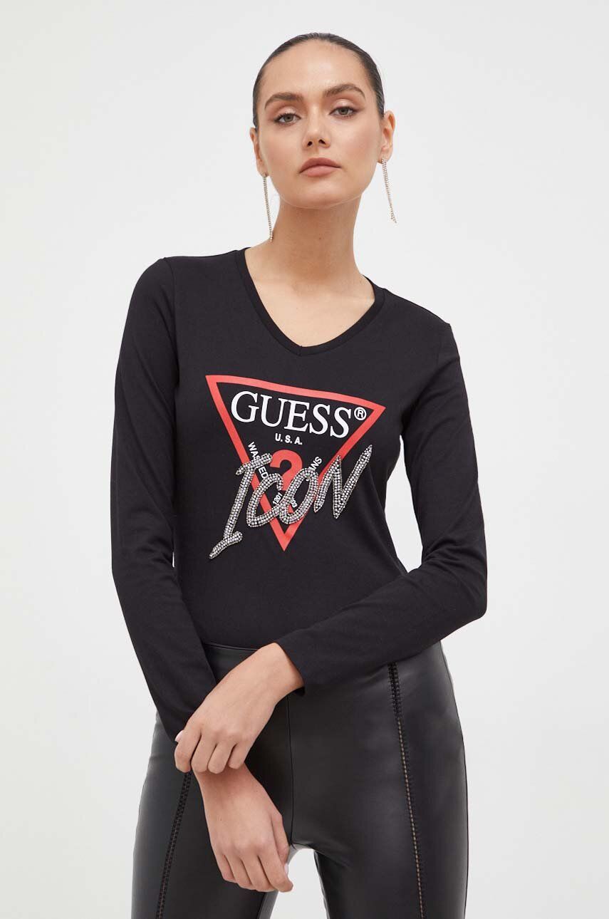 

Хлопковый лонгслив Guess цвет чёрный