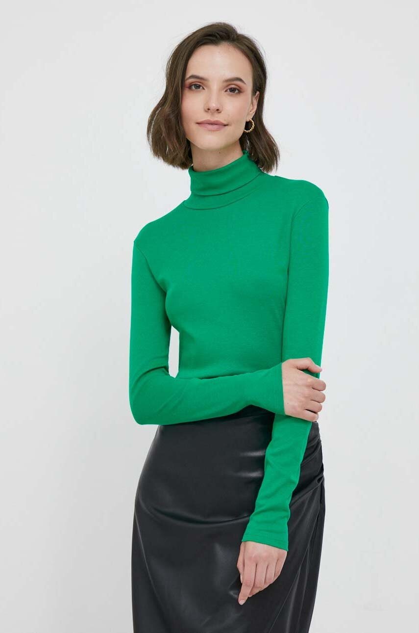 

Хлопковый лонгслив United Colors of Benetton цвет зелёный с гольфом