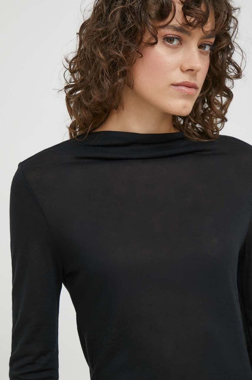 Tričko s dlouhým rukávem s příměsí vlny United Colors of Benetton černá barva - černá - 85 % Viskóza