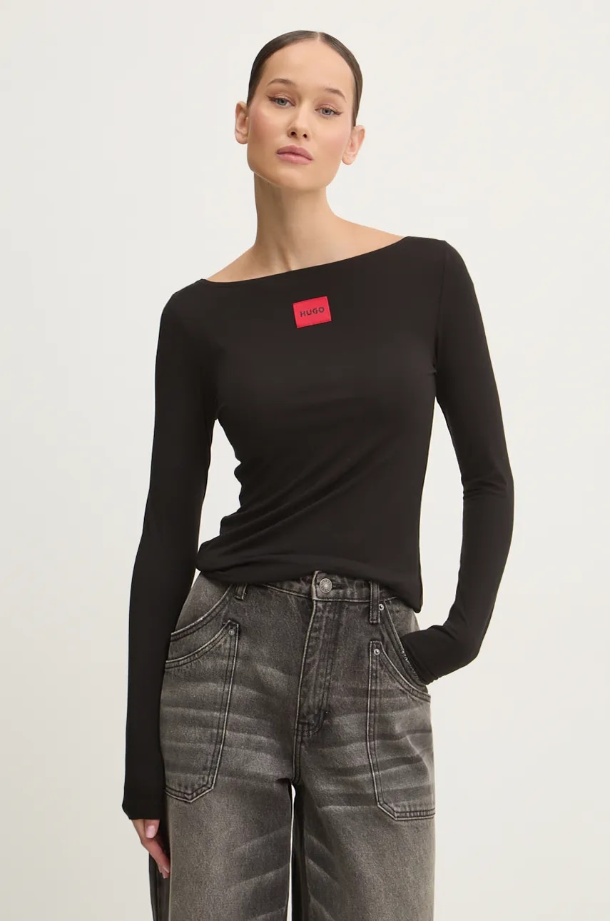HUGO longsleeve lounge culoarea negru