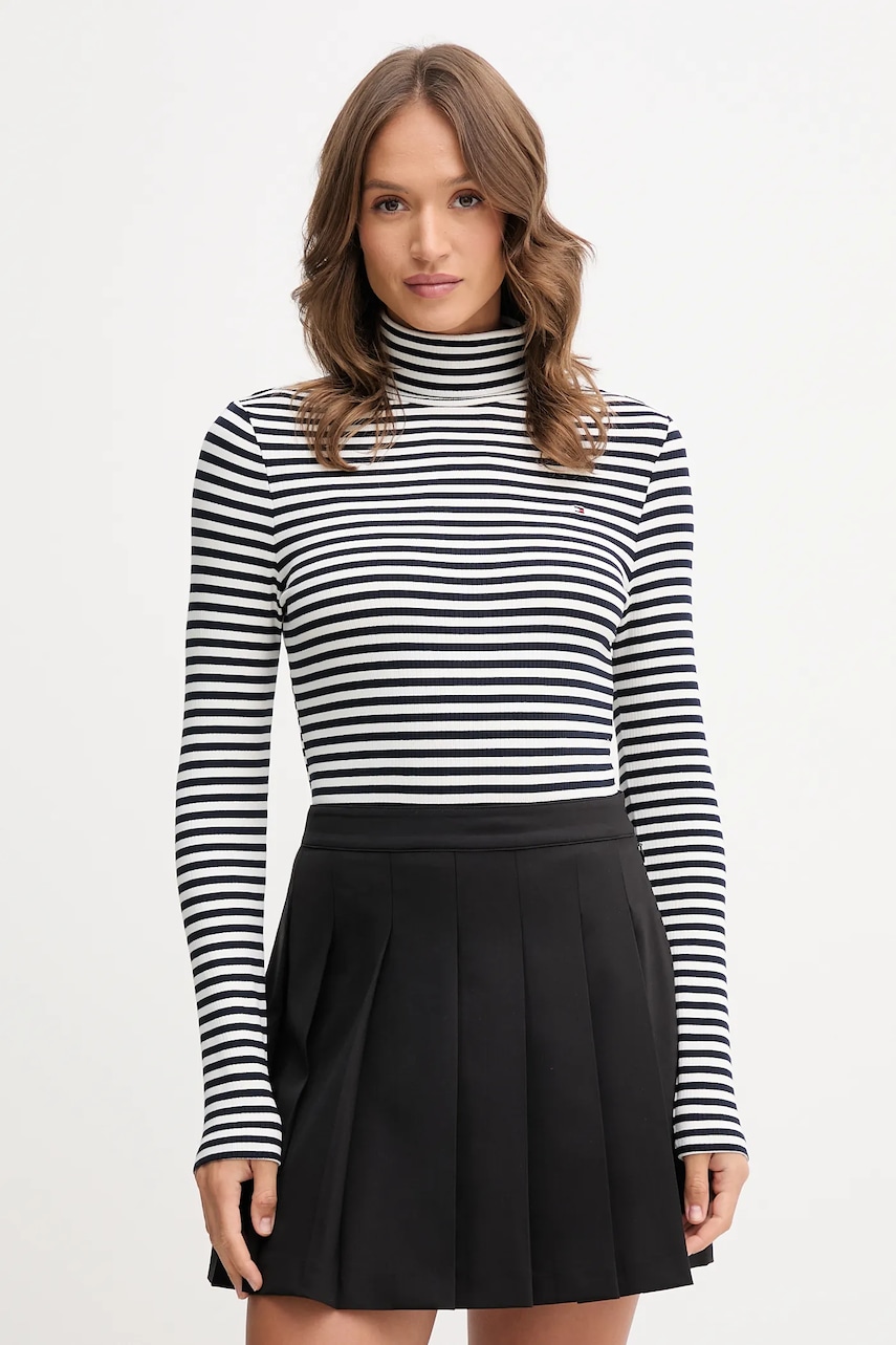 

Блуза с дълги ръкави Tommy Hilfiger дамска в тъмносиньо с поло WW0WW39826, Тъмносин