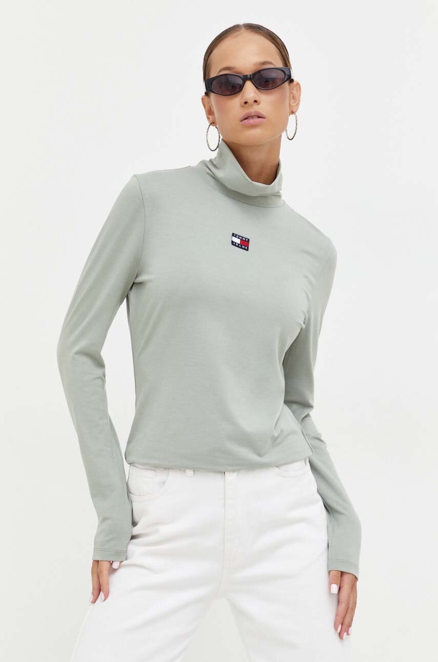 

Лонгслів Tommy Jeans жіночий колір зелений гольф