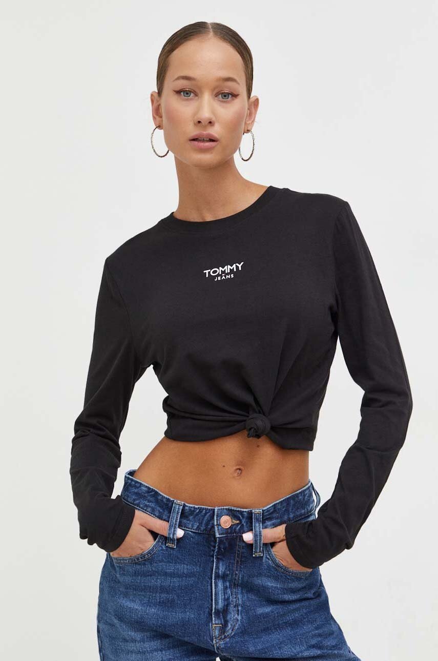 

Бавовняний лонгслів Tommy Jeans колір чорний