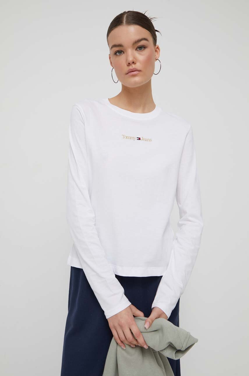 

Хлопковый лонгслив Tommy Jeans цвет белый