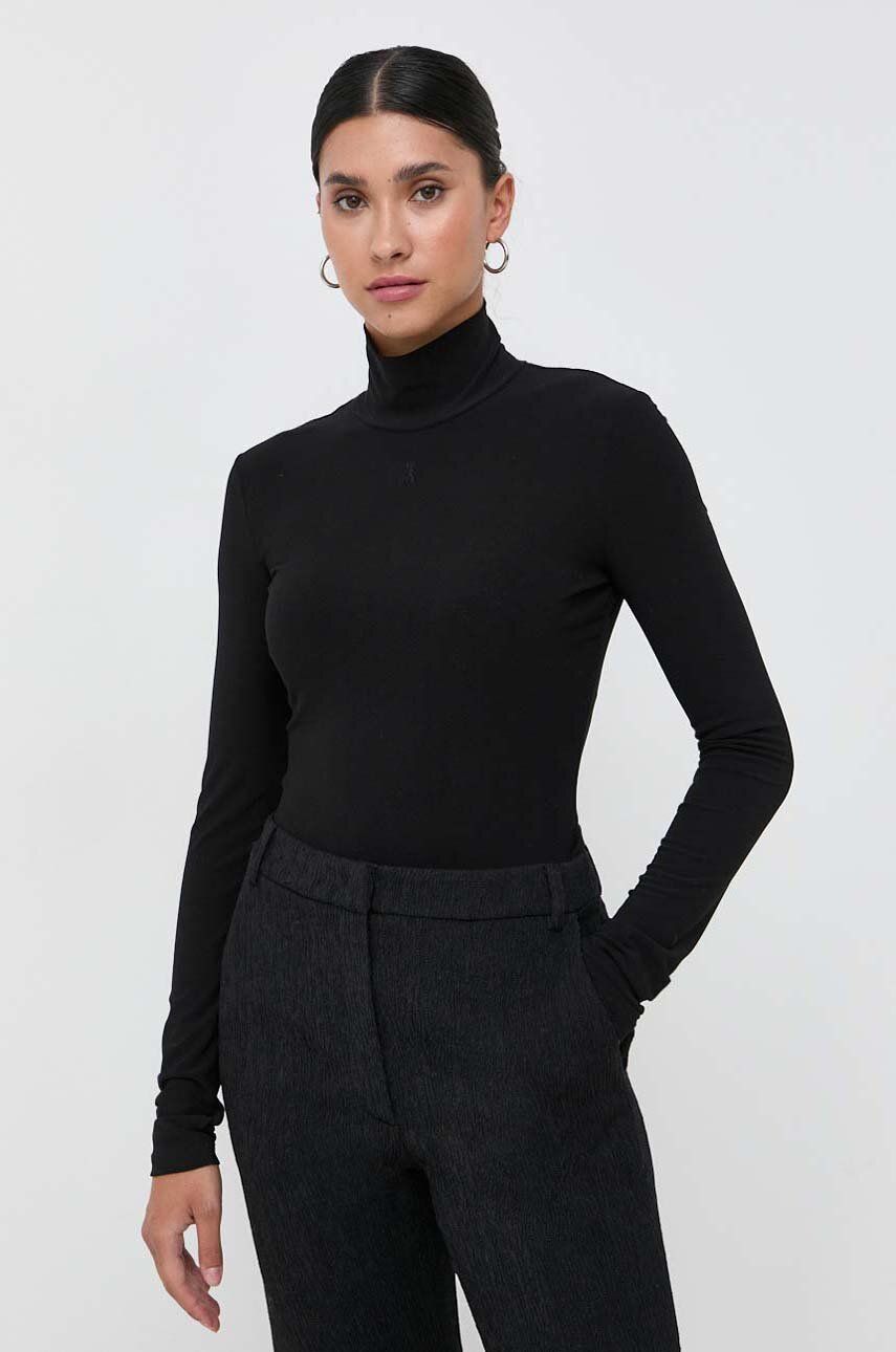 Tričko s dlouhým rukávem Patrizia Pepe černá barva, s pologolfem - černá - 96 % Polyester