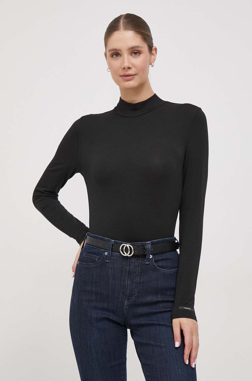 

Блуза с дълги ръкави Calvin Klein в черно, Черен