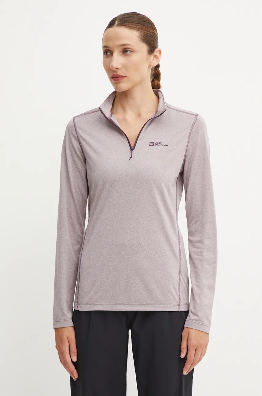 

Спортна блуза с дълги ръкави Jack Wolfskin Sky Thermal в лилаво с ниско поло, Виолетов