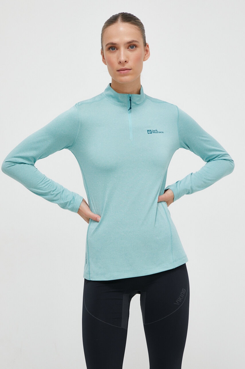 Jack Wolfskin longsleeve sport Sky Thermal culoarea turcoaz, cu turtleneck