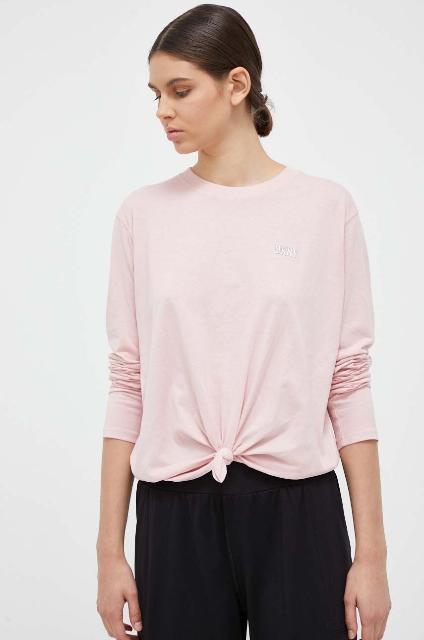 Levně Bavlněné tričko s dlouhým rukávem Dkny růžová barva, DP3T9061
