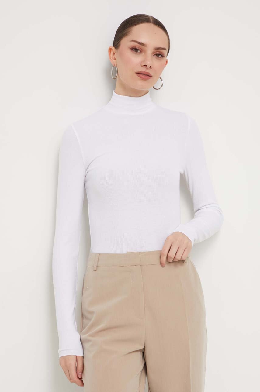 Abercrombie & Fitch longsleeve femei, culoarea alb, cu turtleneck