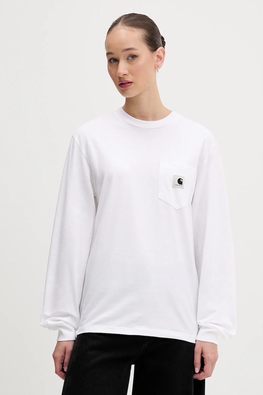 Carhartt WIP longsleeve din bumbac culoarea alb