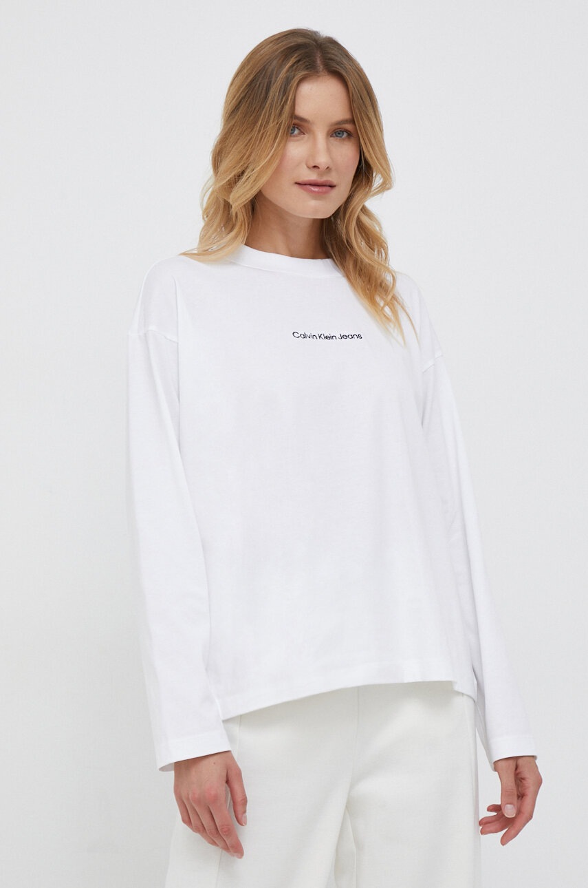 

Памучна блуза с дълги ръкави Calvin Klein Jeans в бяло, Бял