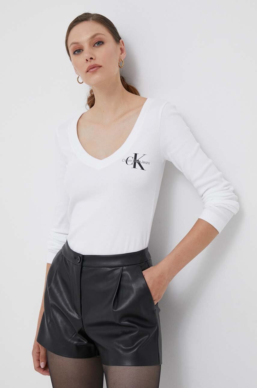 

Блуза с дълги ръкави Calvin Klein Jeans в бяло, Бежов