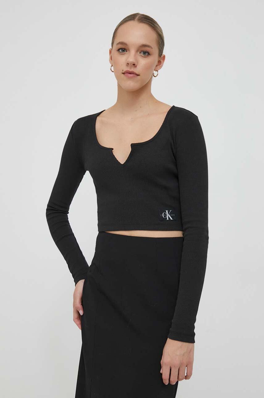 

Блуза с дълги ръкави Calvin Klein Jeans в черно, Черен
