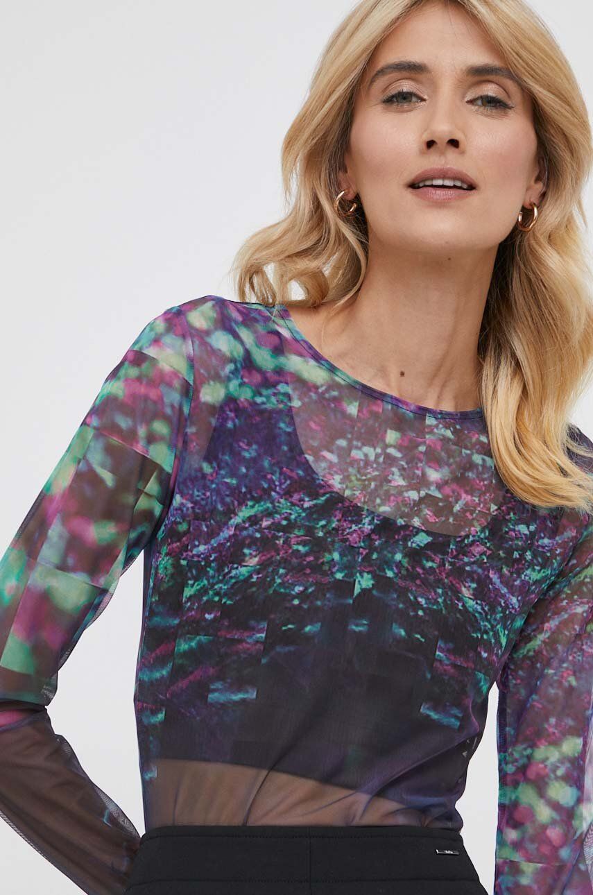 Tričko s dlouhým rukávem Calvin Klein Jeans fialová barva - fialová - 84 % Polyester