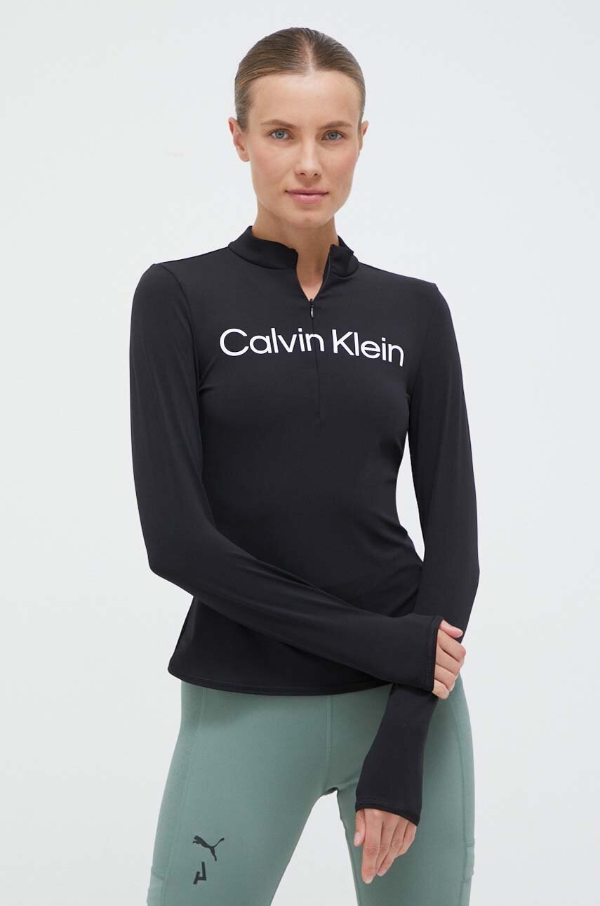

Блуза с дълги ръкави за трениране Calvin Klein Performance в черно с ниско поло, Черен