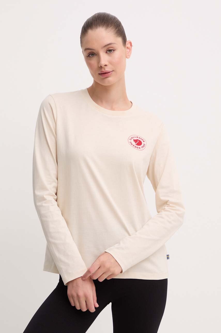 Fjallraven longsleeve din bumbac 1960 Logo culoarea bej