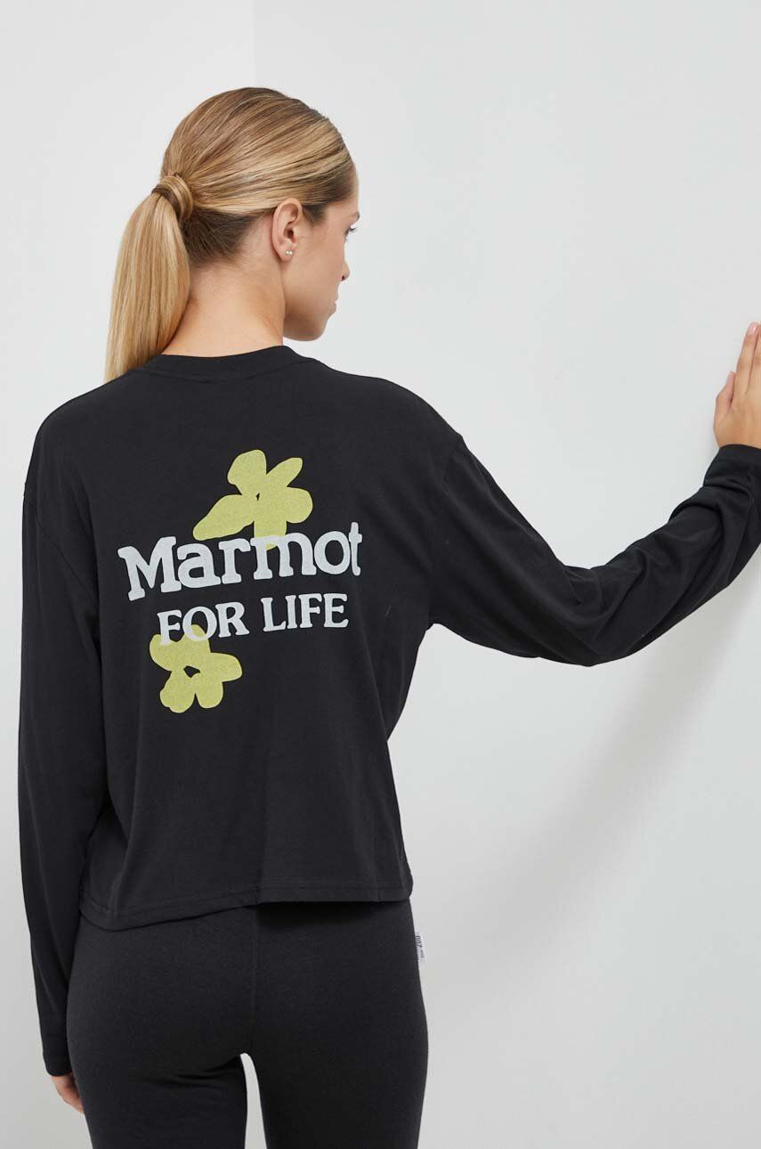 Tričko s dlouhým rukávem Marmot Flowers For Life černá barva - černá - 60 % Bavlna