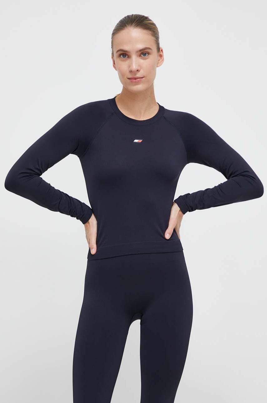 Levně Tričko s dlouhým rukávem Tommy Hilfiger tmavomodrá barva