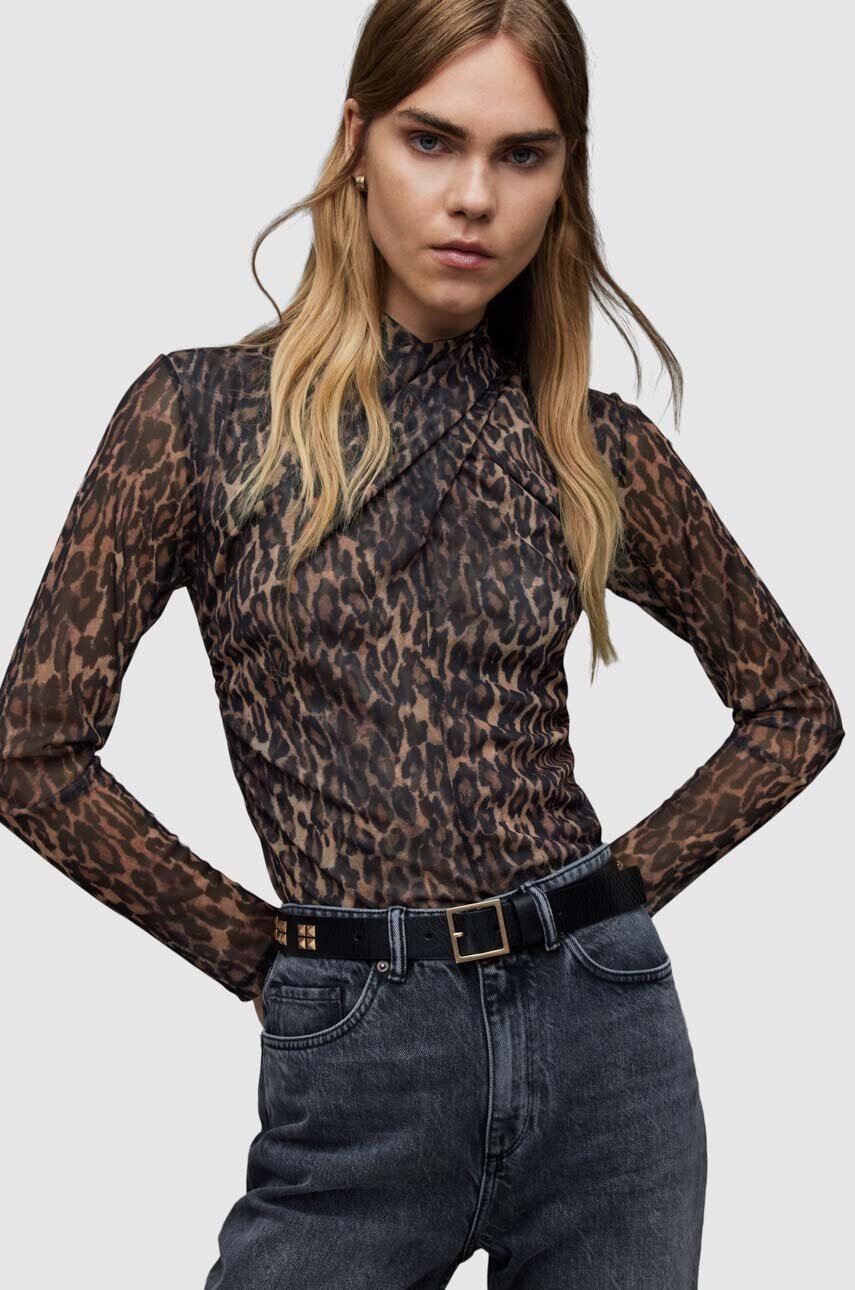 

Лонгслив AllSaints TIA ANITA женский цвет коричневый с полугольфом