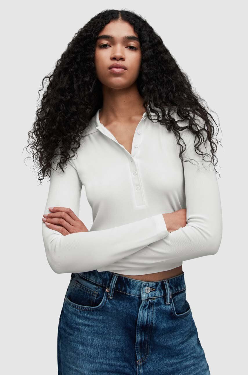 Tričko s dlouhým rukávem AllSaints HALLIE bílá barva - bílá - 50 % Recyklovaný polyester