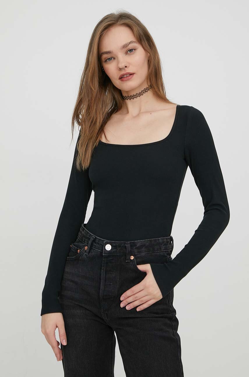 Hollister Co. longsleeve femei, culoarea negru