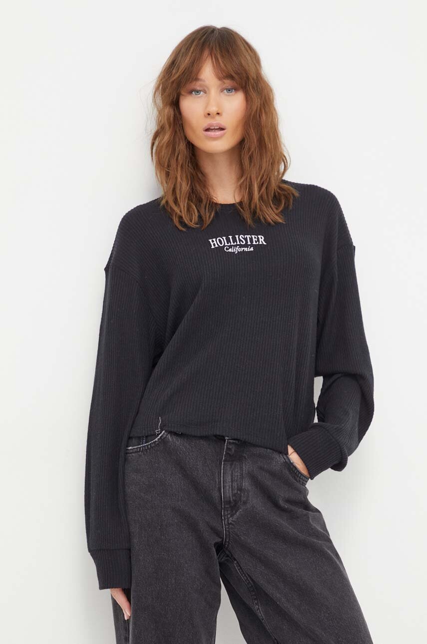 Hollister Co. longsleeve femei, culoarea negru