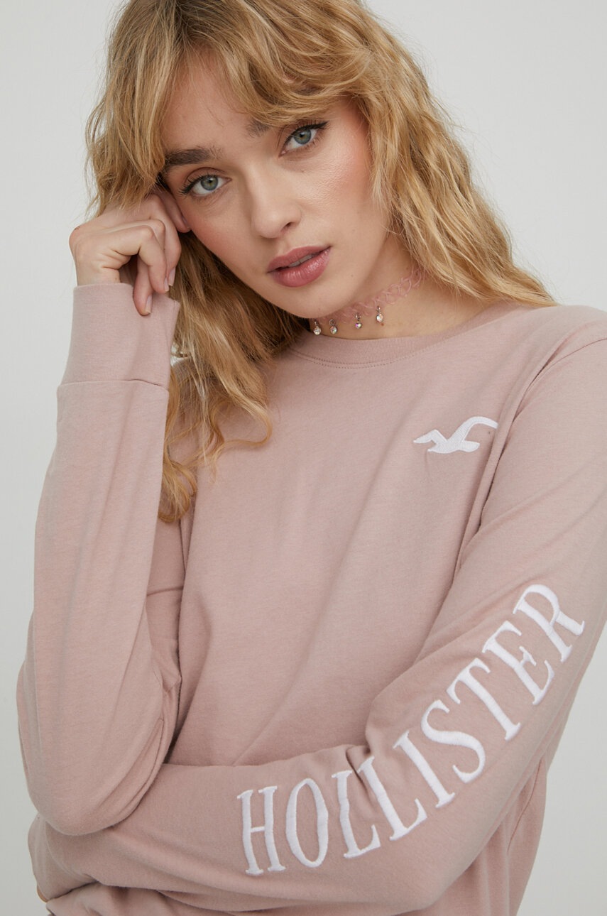 

Памучна блуза с дълги ръкави Hollister Co. в розово, Розов