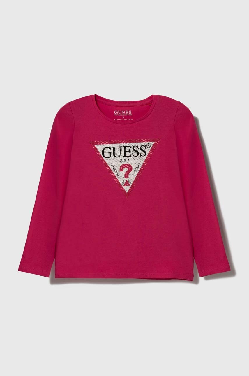 

Детска блуза с дълги ръкави Guess в розово, Розов