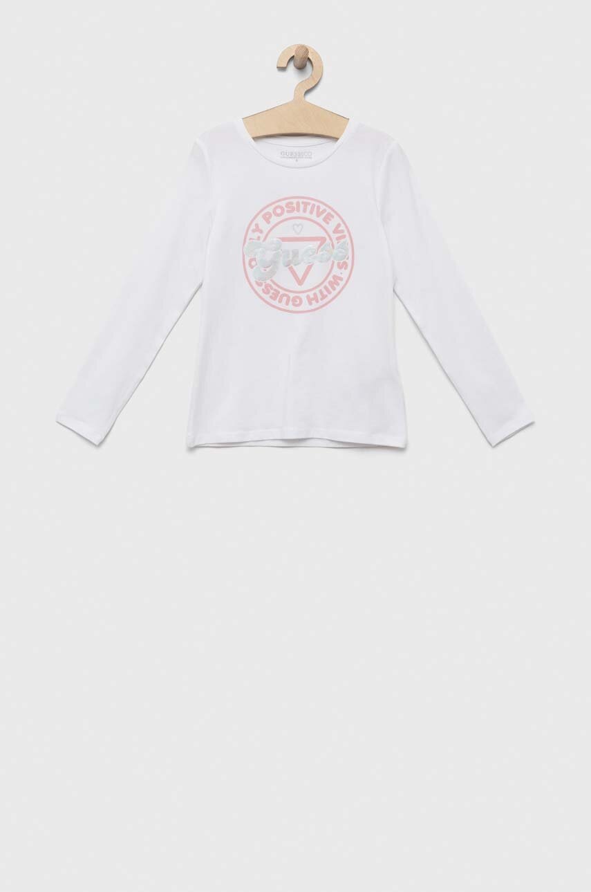 Дитячий лонгслів Guess колір білий Дитячий лонгслів Guess колір білий