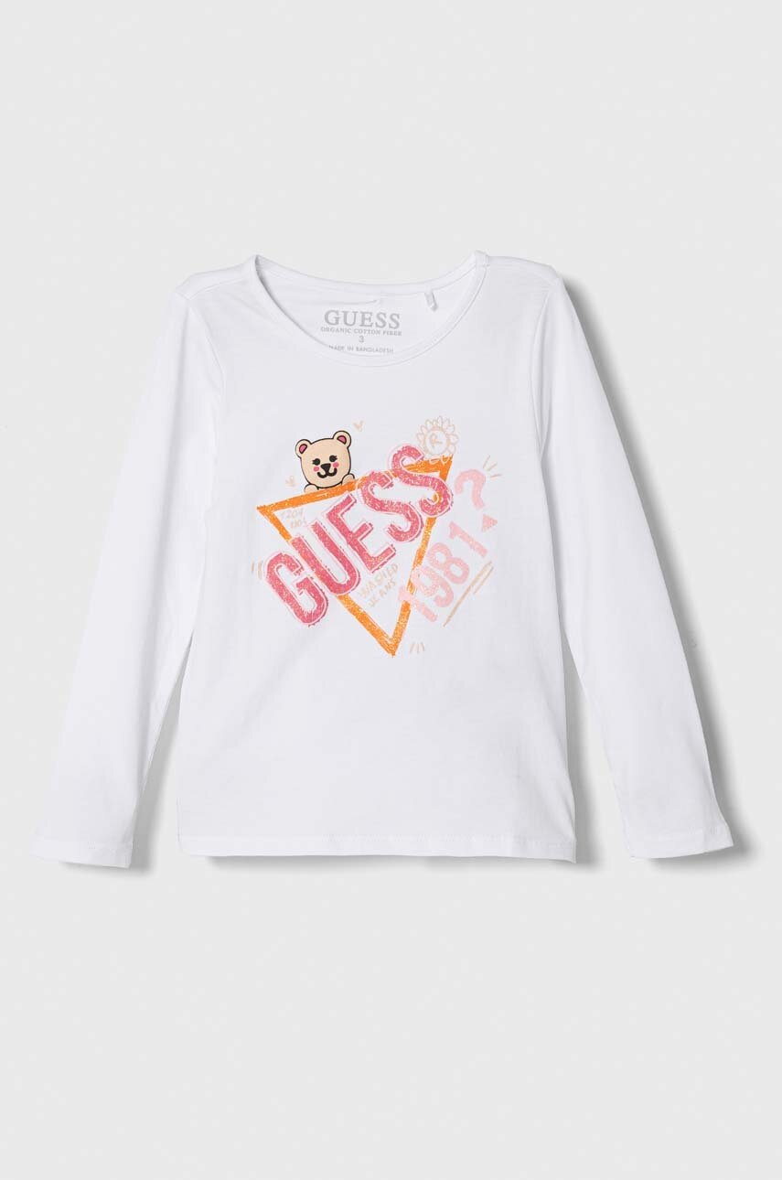 

Дитячий лонгслів Guess колір білий